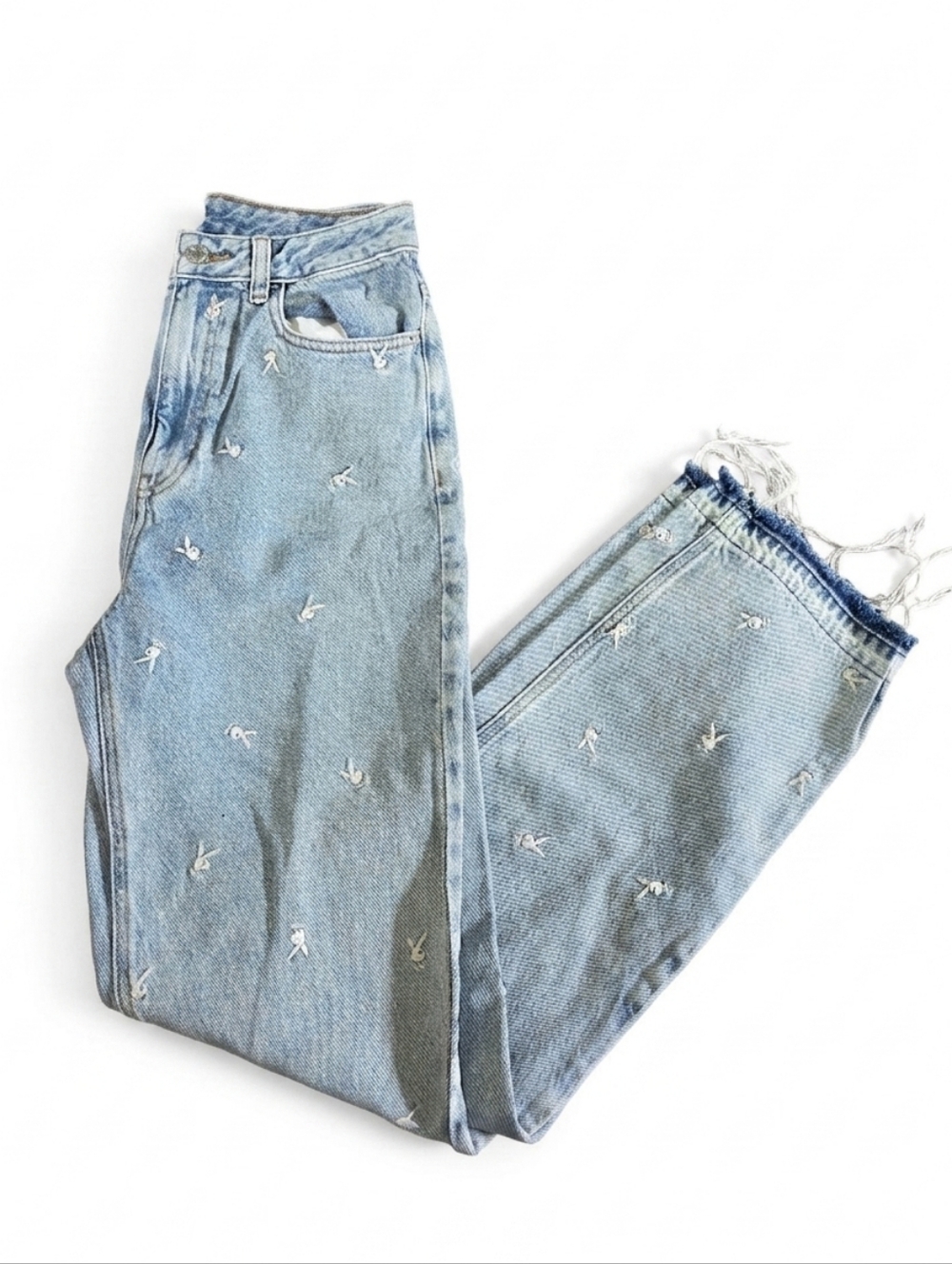 Pacsun Playboy Jeans Vintage Light Blue Denim High Waisted Frayed hem Womens 27